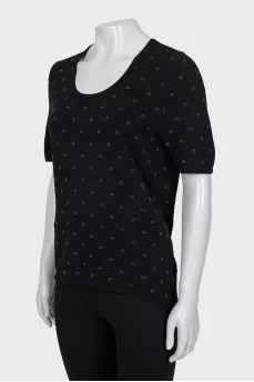 Straight T-shirt with metallic thread