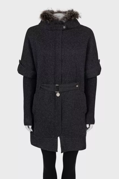 Cashmere coat with removable fur
