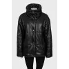 Black eco-leather down jacket