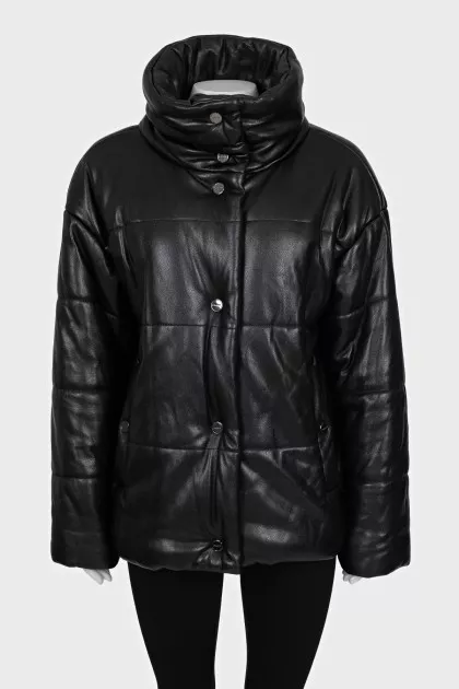 Black eco-leather down jacket