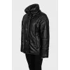 Black eco-leather down jacket