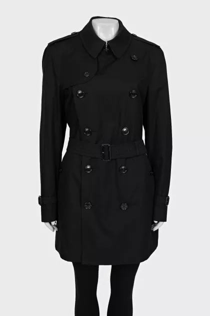 Black double-breasted trench coat