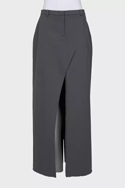 Straight-cut wool maxi skirt