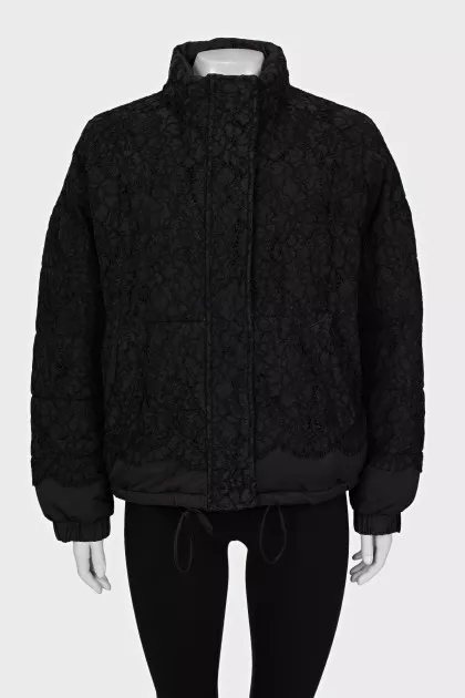 Short down jacket decorated with lace