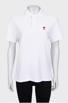 Straight polo shirt with branded patch