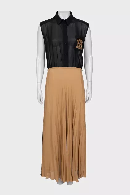 Silk dress with pleated hem