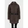 Brown down jacket with a detachable hood
