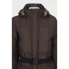 Brown down jacket with a detachable hood