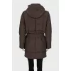 Brown down jacket with a detachable hood