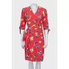 Silk dress with tie sleeves