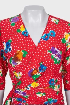 Silk dress with tie sleeves