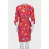 Silk dress with tie sleeves