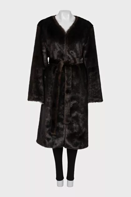 Brown fur coat with a belt