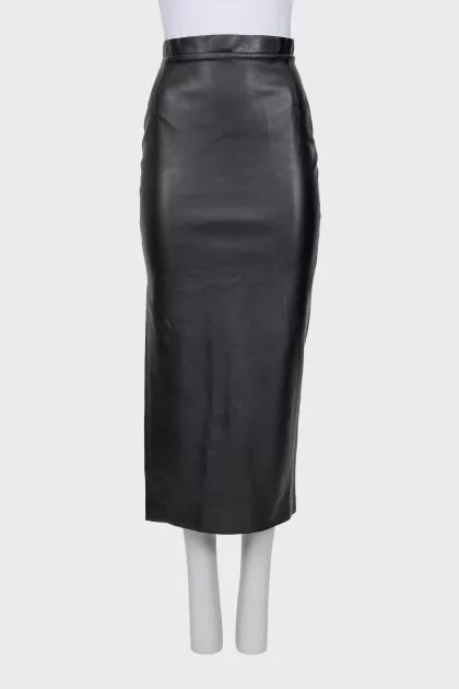 Black faux leather maxi skirt