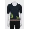 Black knitted t-shirt with print