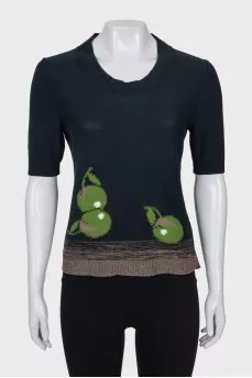 Black knitted t-shirt with print