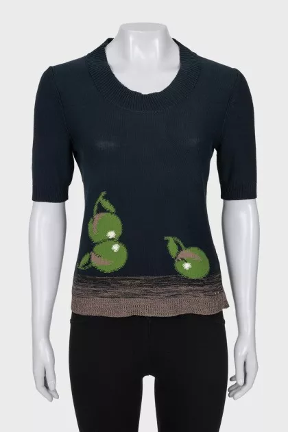 Black knitted t-shirt with print