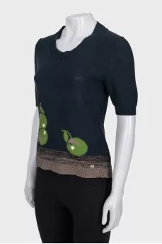 Black knitted t-shirt with print