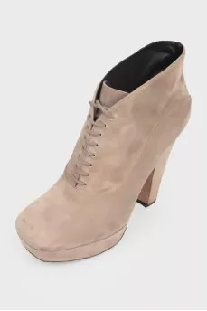 Vintage suede lace-up ankle boots