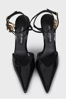 Patent leather slingbacks with stiletto heels