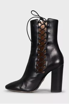 Black leather lace-up ankle boots