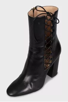 Black leather lace-up ankle boots