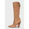 Leather Cossack boots with perforations