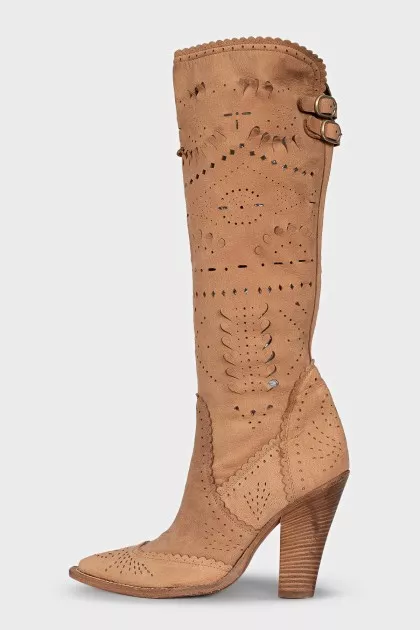 Leather Cossack boots with perforations