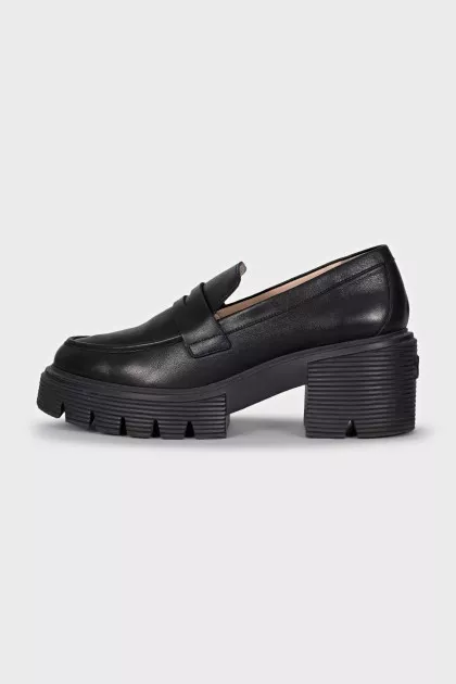 Leather high-heeled loafers