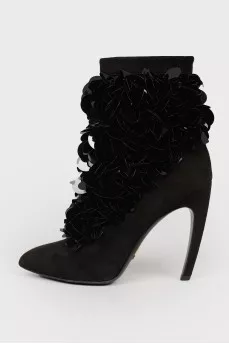 Ankle boots with large black sequins