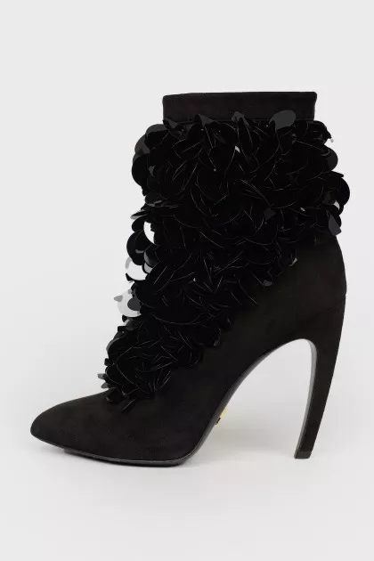 Ankle boots with large black sequins