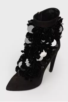 Ankle boots with large black sequins