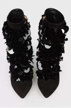 Ankle boots with large black sequins
