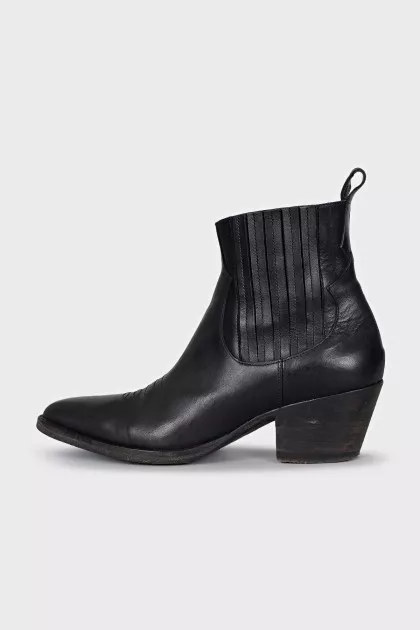 Black leather slip-on boots