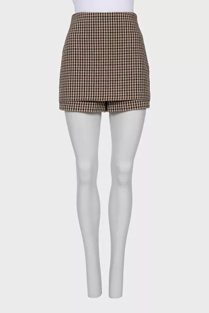 Plaid zippered shorts-skirt