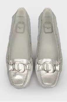 Silver loafers with lacing