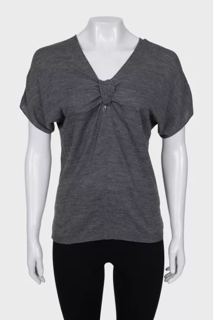 Gray T-shirt with neckline decoration
