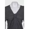 Gray T-shirt with neckline decoration