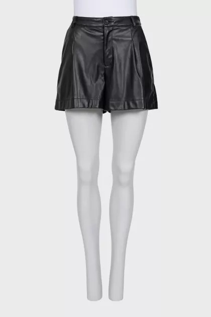 Black eco-leather shorts