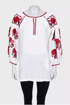 Embroidered button-down blouse