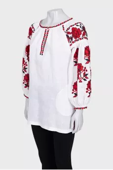 Embroidered button-down blouse