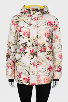 Straight down jacket with a floral print