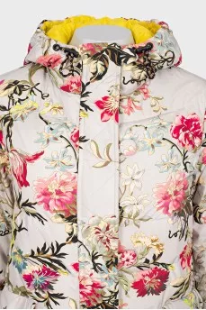 Straight down jacket with a floral print