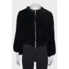 Velvet cardigan with voluminous sleeves