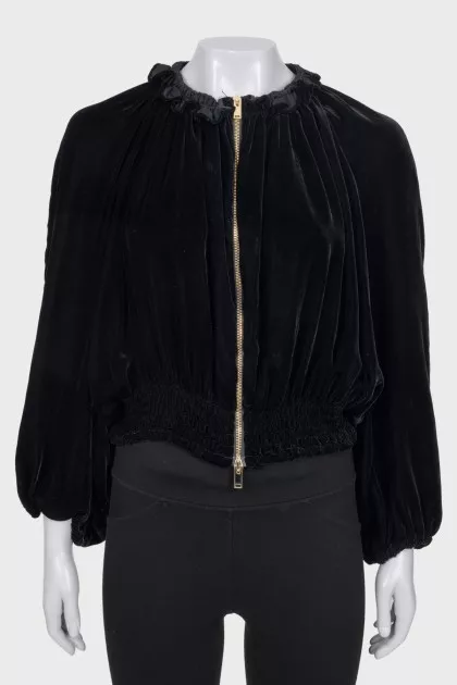Velvet cardigan with voluminous sleeves