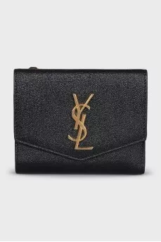 Leather wallet with gold-tone hardware