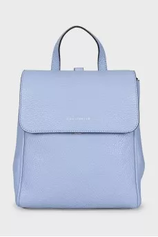 Blue backpack with a tag