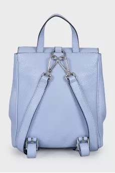 Blue backpack with a tag