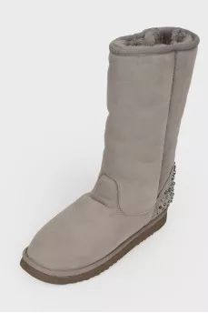 Slip-on boots with rhinestones