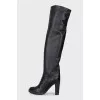 Black leather over-the-knee boots with heels
